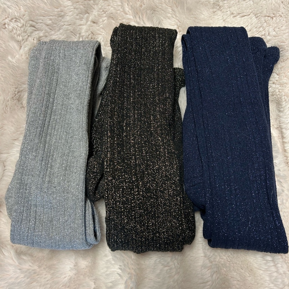 Crewcuts/Jcrew Set of Three Shimmer Ribbed Knit Tights. Girls M/L